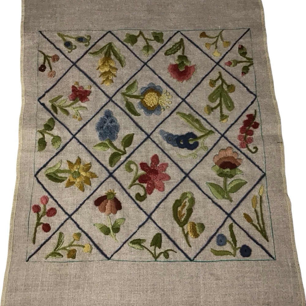 Embroidered Floral Fabric Flowers Red Yellow Blue Green Vintage